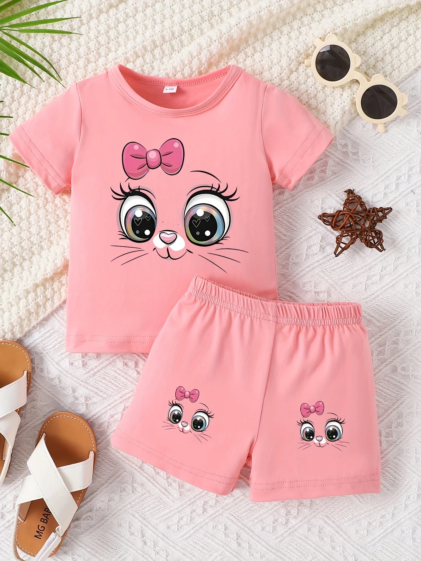 Baby Girl Cat Print Two-Piece Set