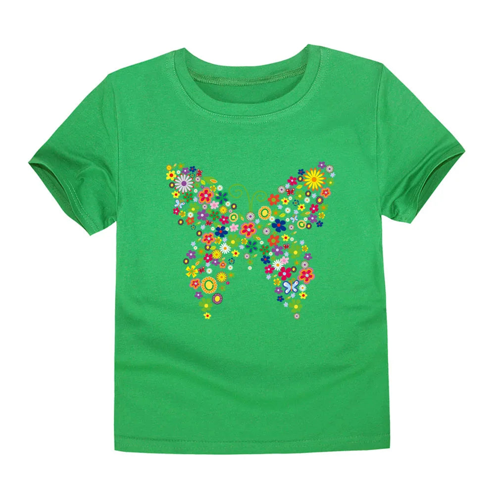 Girls Flower Print Cotton T-Shirt