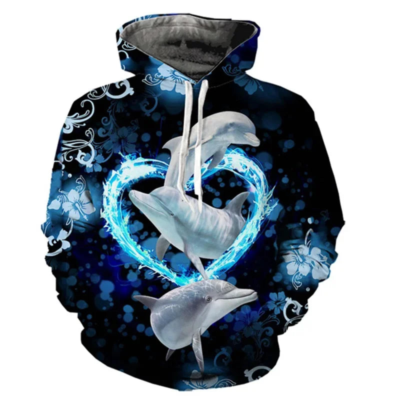 Dolphin Pattern Hoodie Top