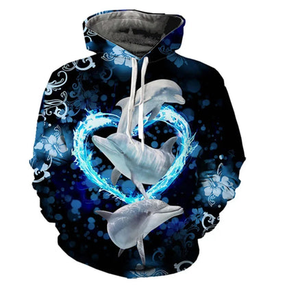 Dolphin Pattern Hoodie Top