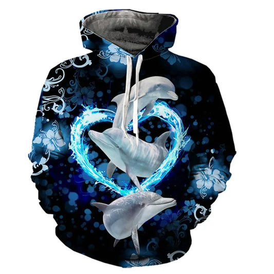 Dolphin Pattern Hoodie Top