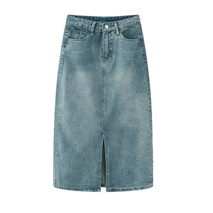 High-Waist Slit Denim Skirt