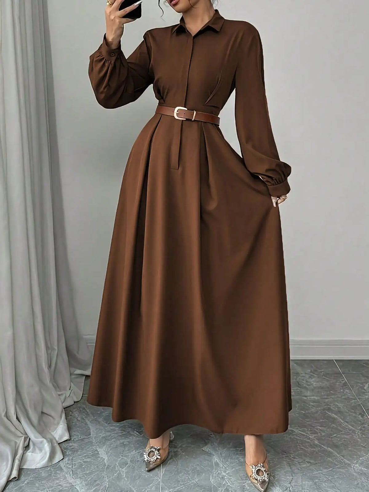 Elegant Pleated Office Maxi Dress