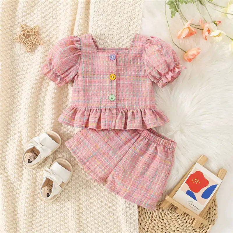 Baby Girl Plaid Bubble Sleeve Set