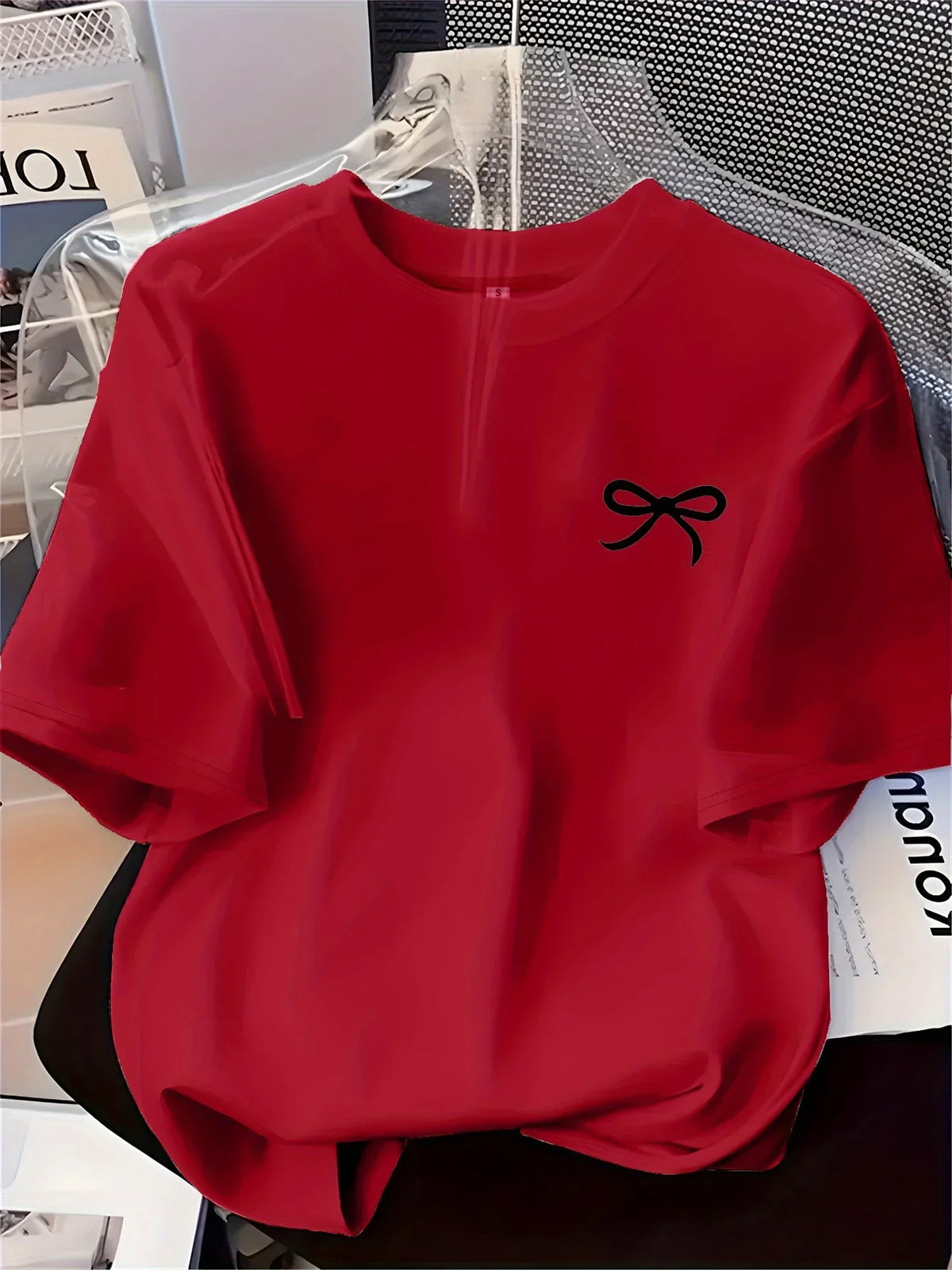 Black Bow Print Short Sleeve T-Shirt