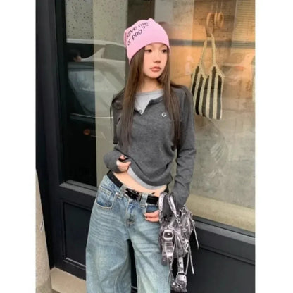 Fake Two-Piece Long Sleeve O-Neck T-Shirt