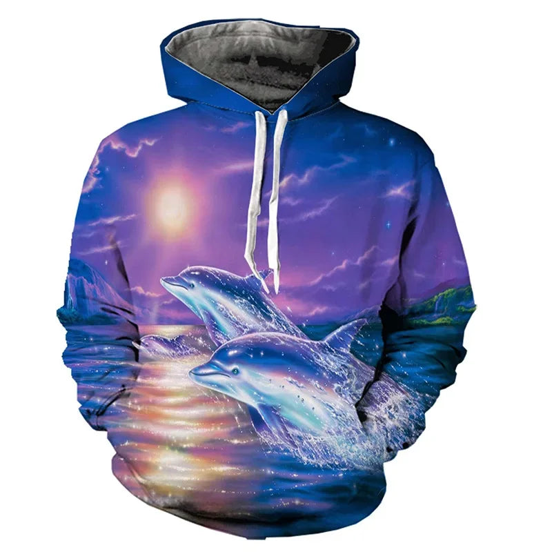 Dolphin Pattern Hoodie Top