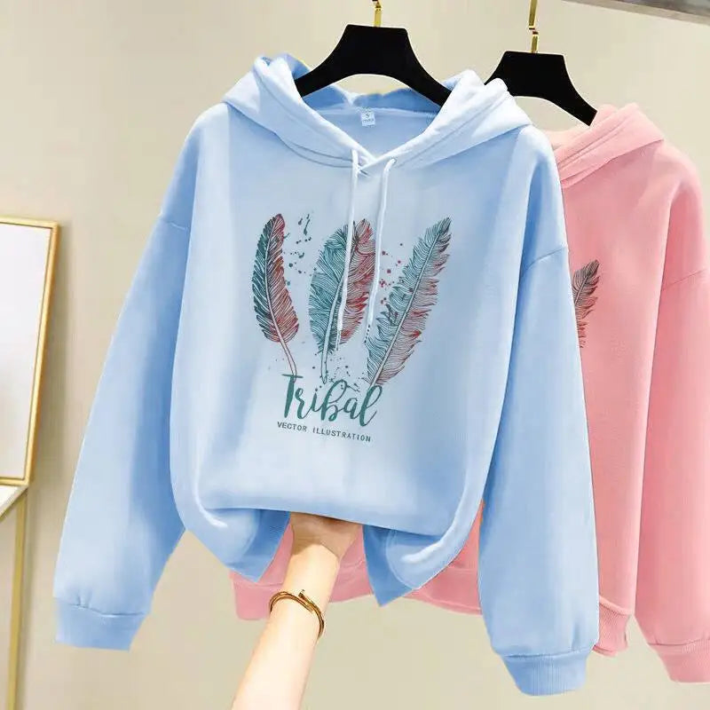 Feather Printed Casual Hoodie