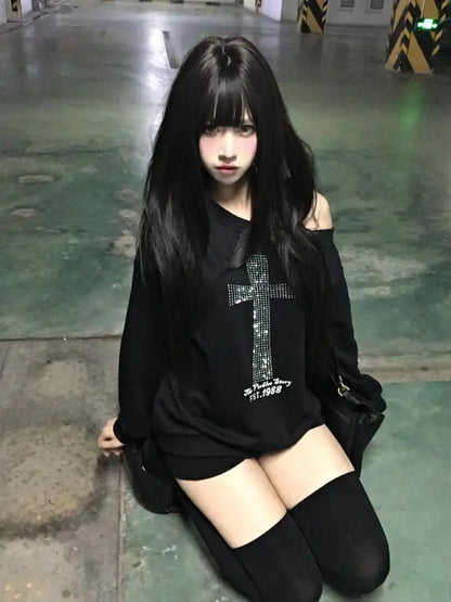 One-Shoulder Graphic Hoodie