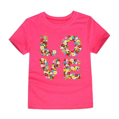 Girls Flower Print Cotton T-Shirt