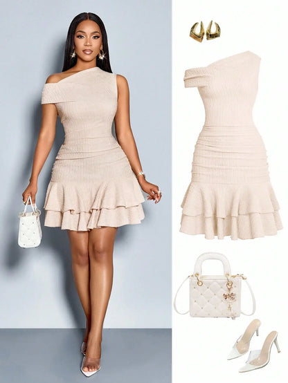 Shoulder Asymmetrical Ruffle Mini