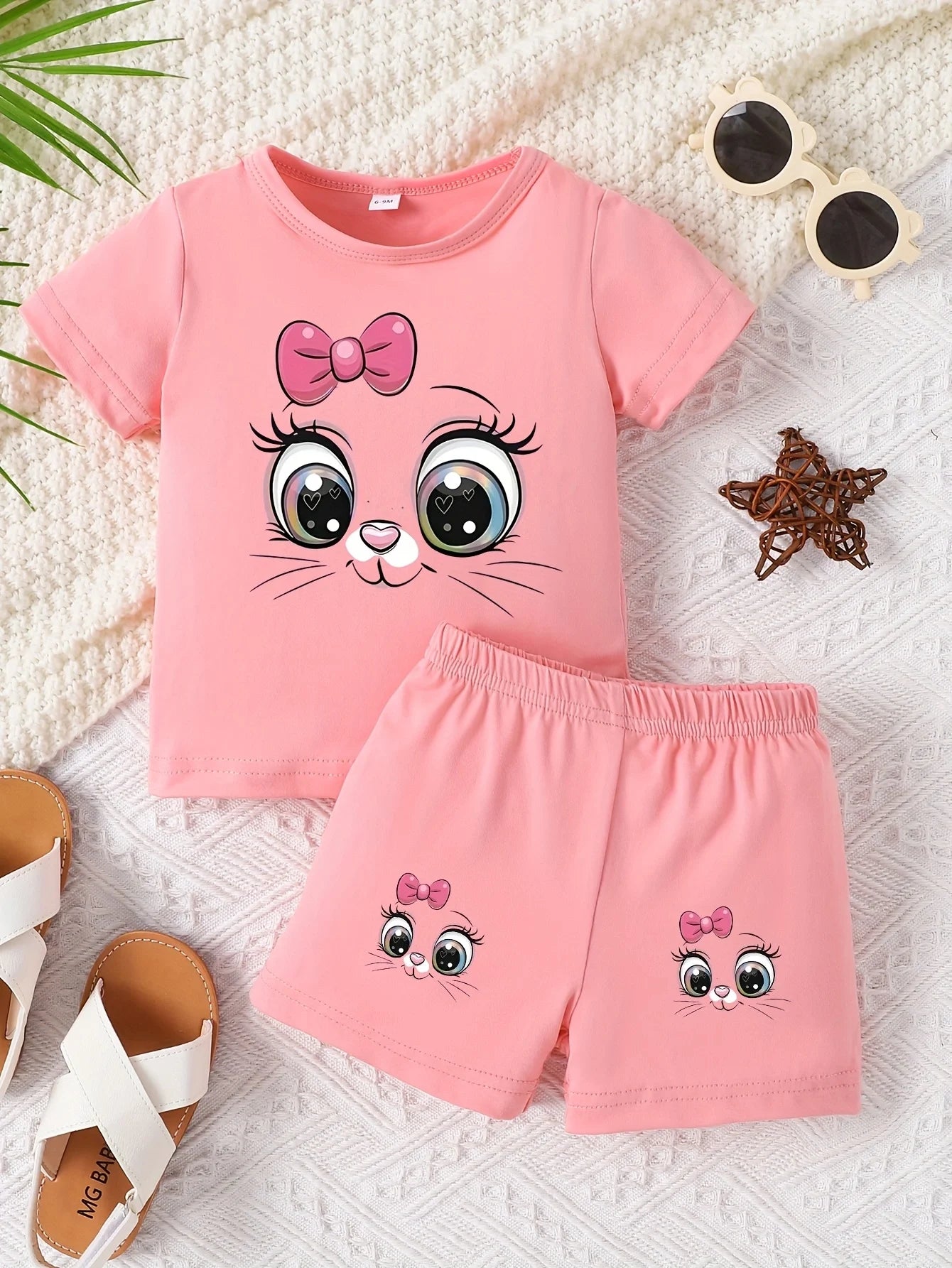 Baby Girl Cat Print Two-Piece Set