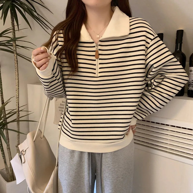 Striped Half Zip Long Sleeve Sweatshirt