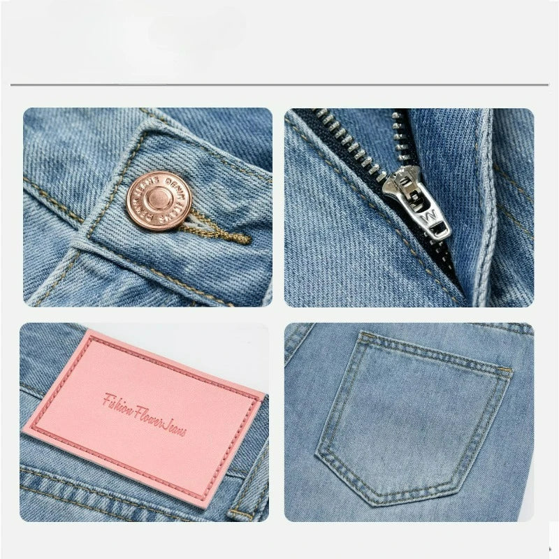 High Waist Wide Leg Flared Denim Pants