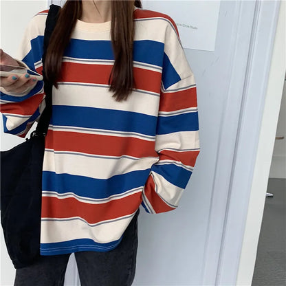 Rainbow Stripe Long Sleeve Loose Tee