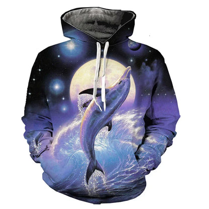 Dolphin Pattern Hoodie Top