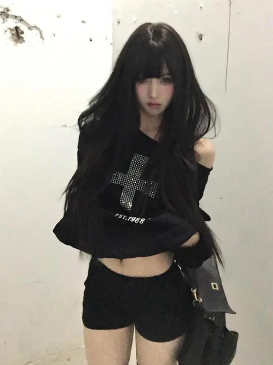 One-Shoulder Graphic Hoodie