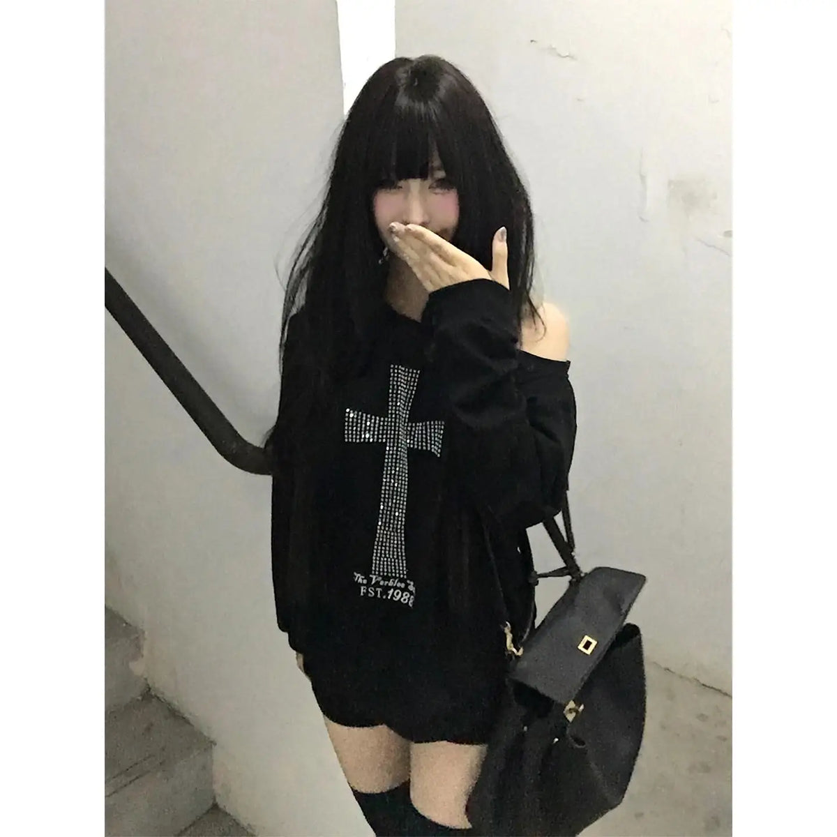 One-Shoulder Graphic Hoodie