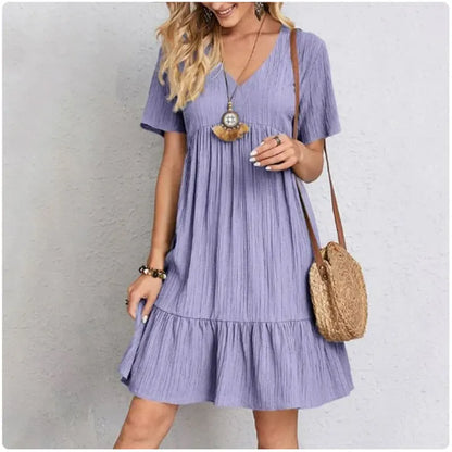 Summer Peplum V-Neck Flare Dress
