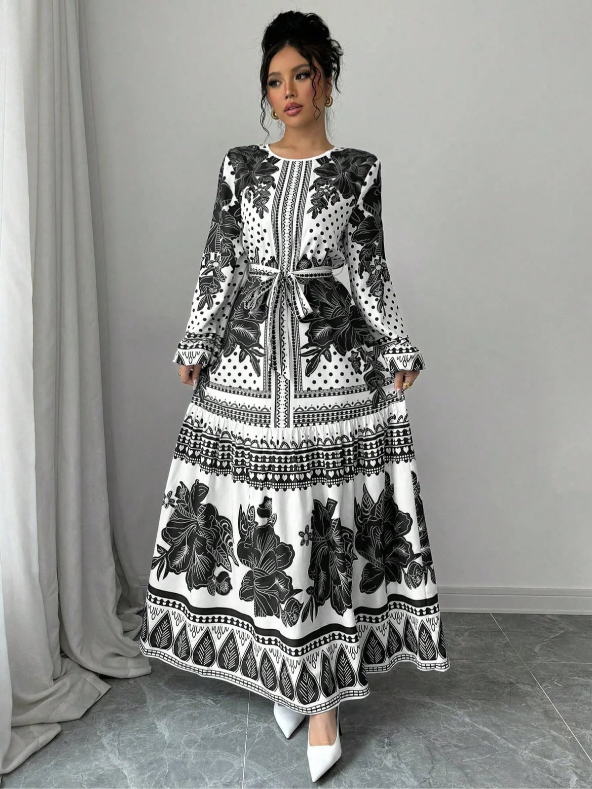 Floral Print Belted Maxi Dress for Summer