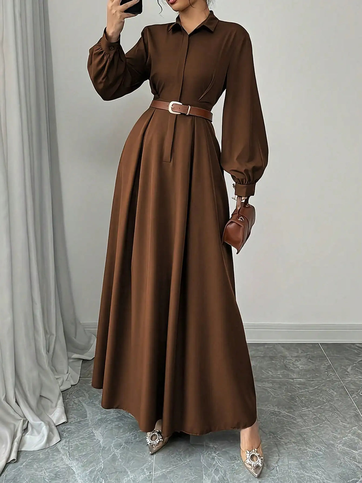 Elegant Pleated Office Maxi Dress