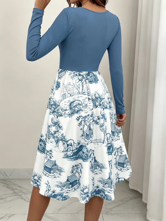 V-Neck A-Line Dress with Animal Print