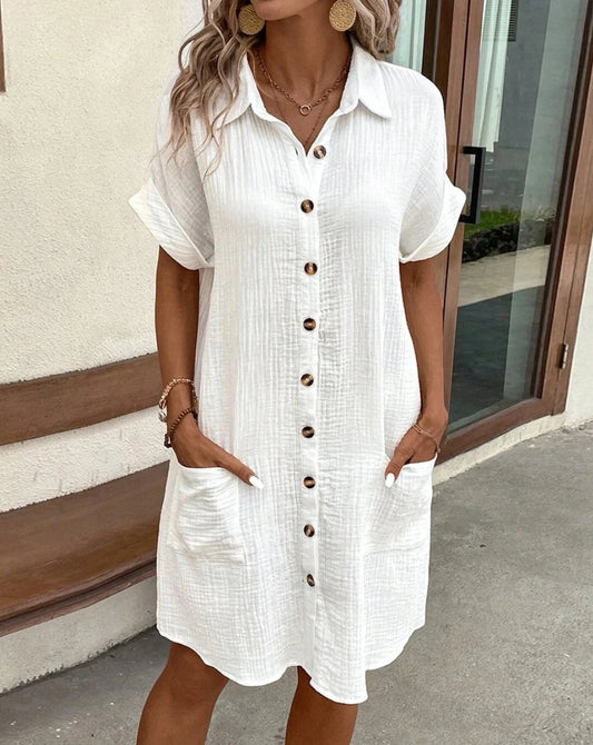 Vintage Women's V-Neck Mini Dress Three Quarter Sleeves