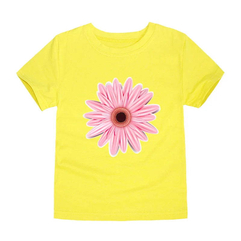 Girls Flower Print Cotton T-Shirt