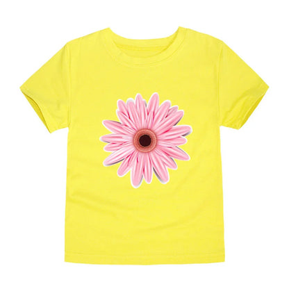Girls Flower Print Cotton T-Shirt