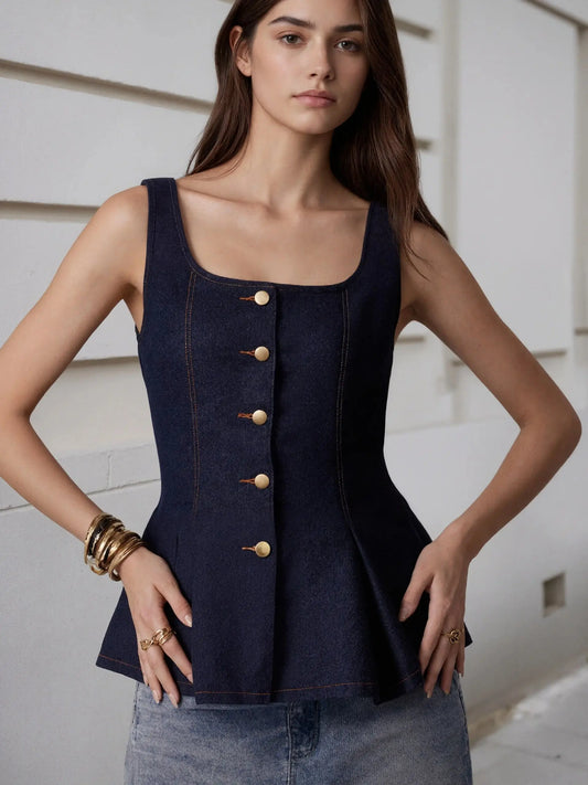 Faux Denim Peplum