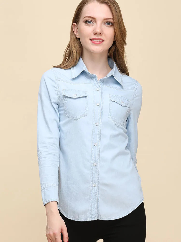 Korean Style Long Sleeve Denim Blouse