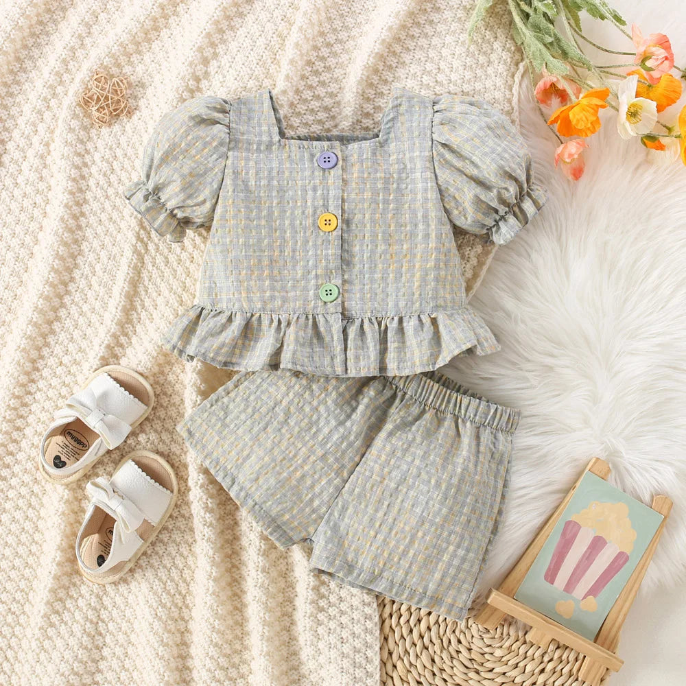 Baby Girl Plaid Bubble Sleeve Set