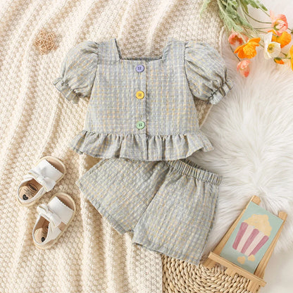 Baby Girl Plaid Bubble Sleeve Set