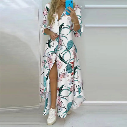 Boho Printed Turn-Down Collar Dress