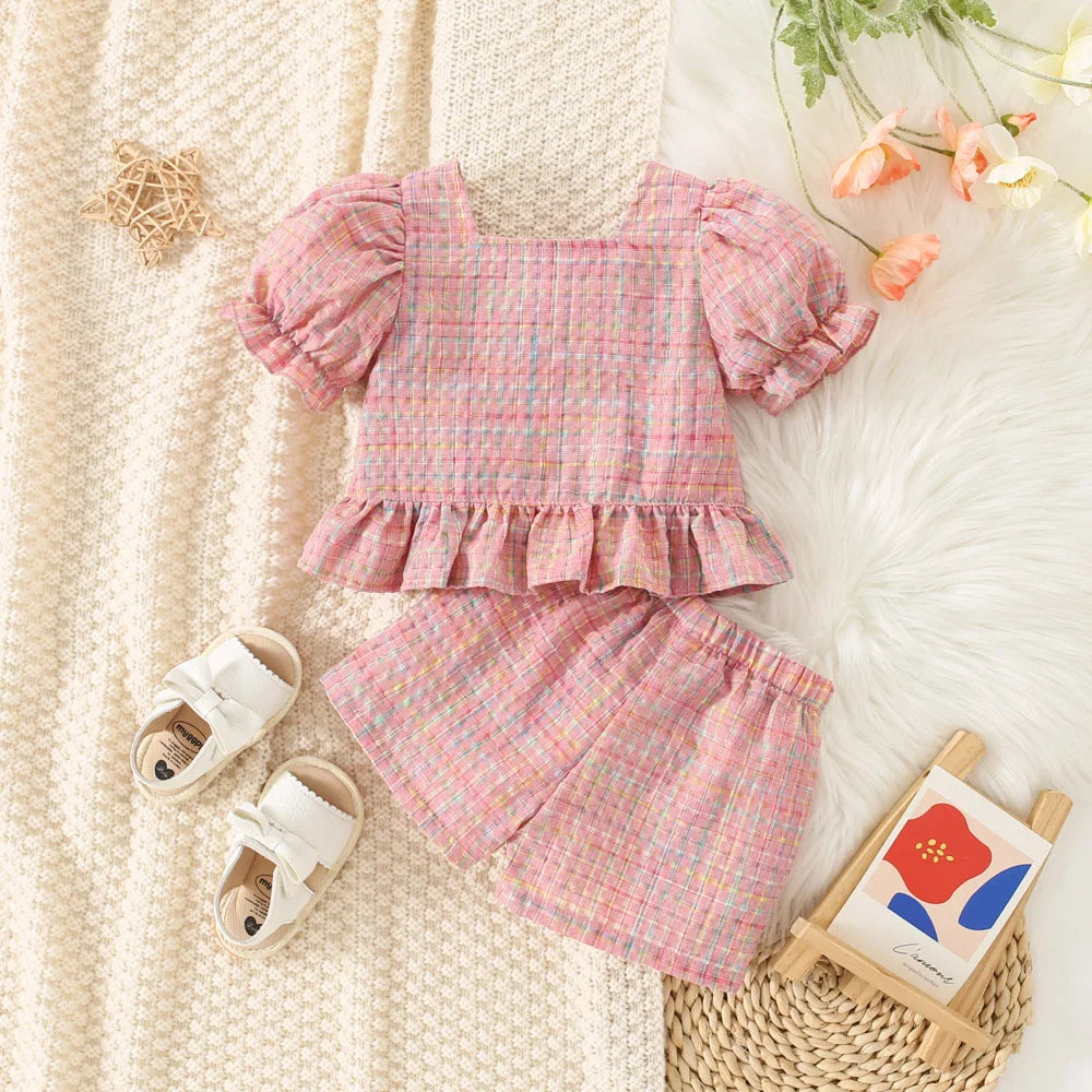 Baby Girl Plaid Bubble Sleeve Set