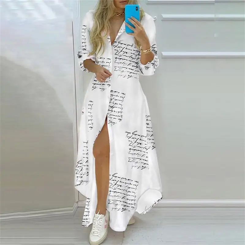 Boho Printed Turn-Down Collar Dress