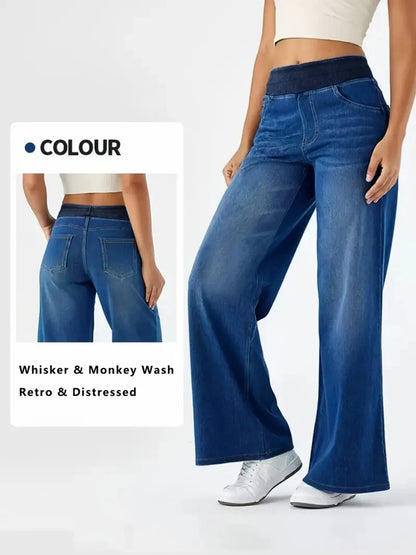 Elastic Waist Straight Leg Jeans