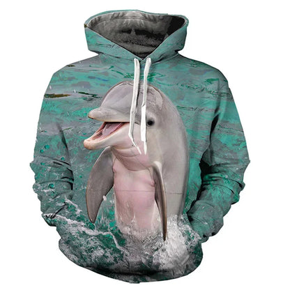 Dolphin Pattern Hoodie Top