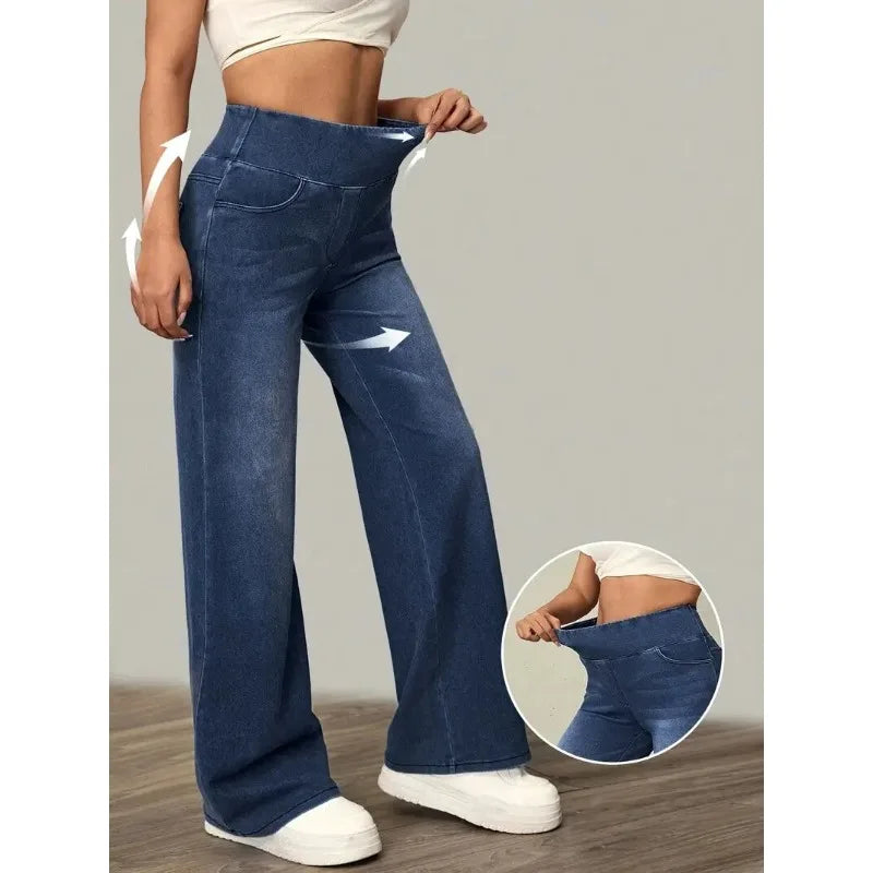 Elastic Waist Straight Leg Jeans