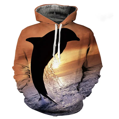 Dolphin Pattern Hoodie Top