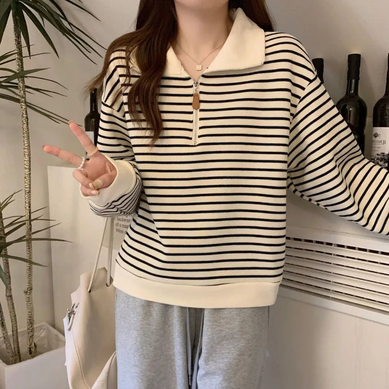 Striped Half Zip Long Sleeve Sweatshirt