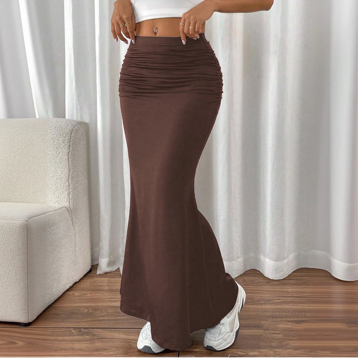 Solid Slim Fishtail Skirt