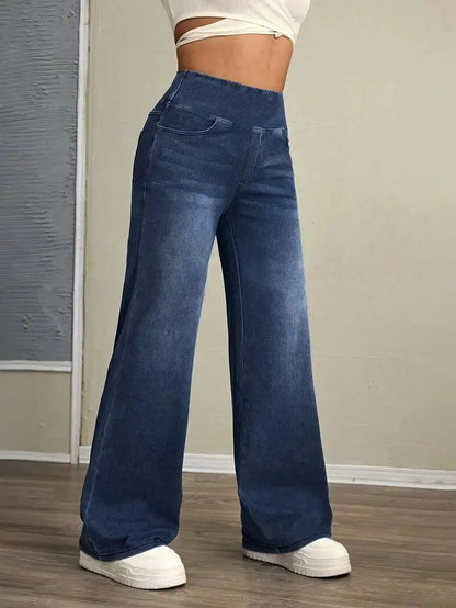 Elastic Waist Straight Leg Jeans