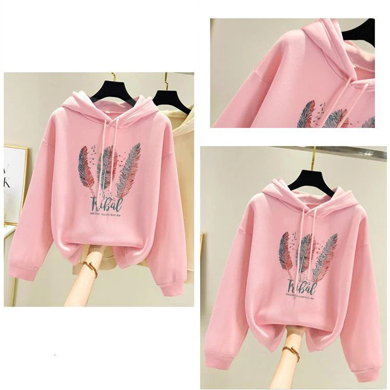 Feather Printed Casual Hoodie