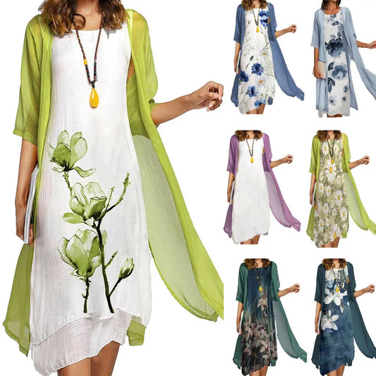Printed Crew-Neck Casual Dress