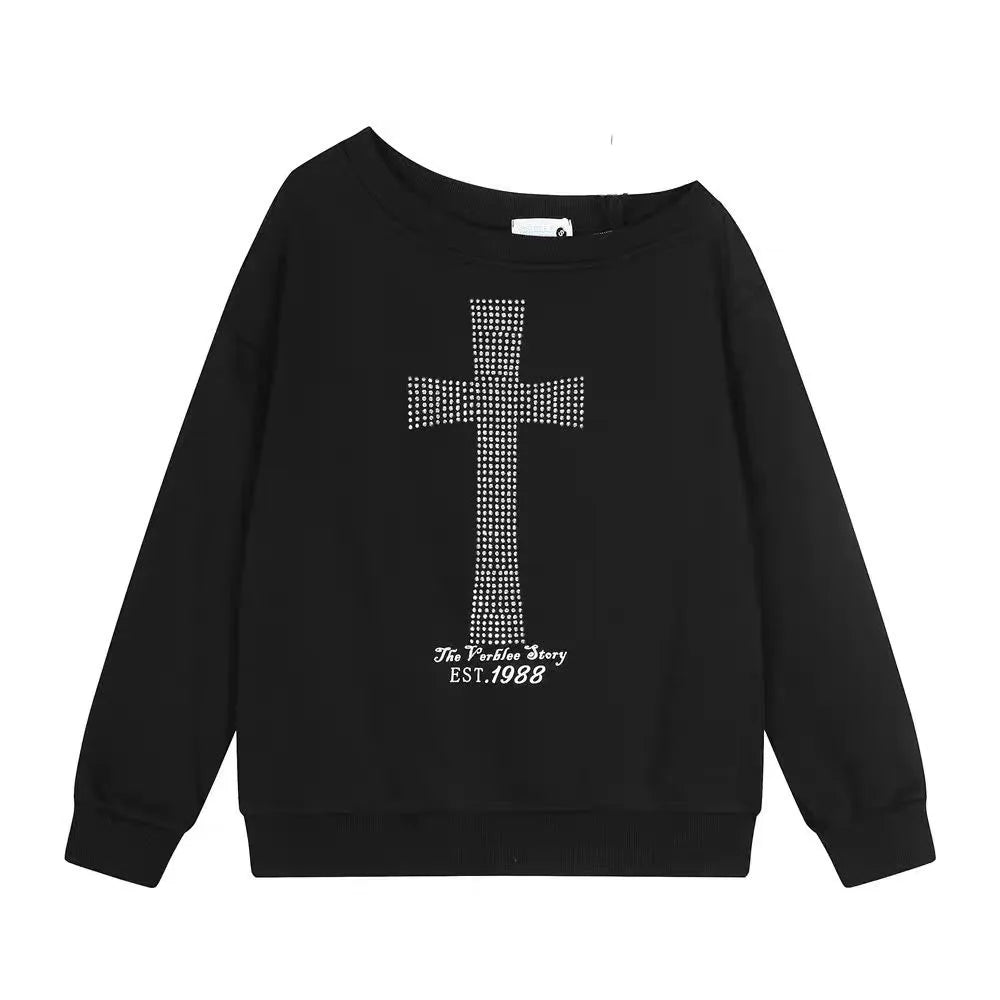 One-Shoulder Graphic Hoodie