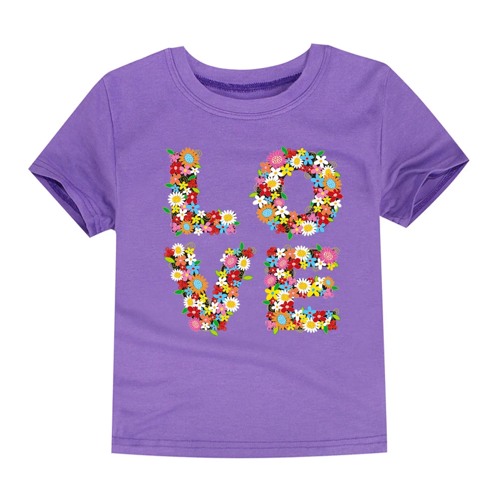 Girls Flower Print Cotton T-Shirt