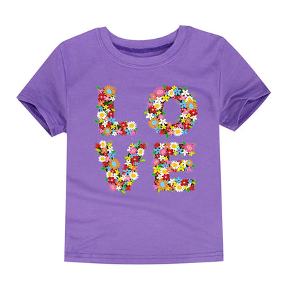 Girls Flower Print Cotton T-Shirt