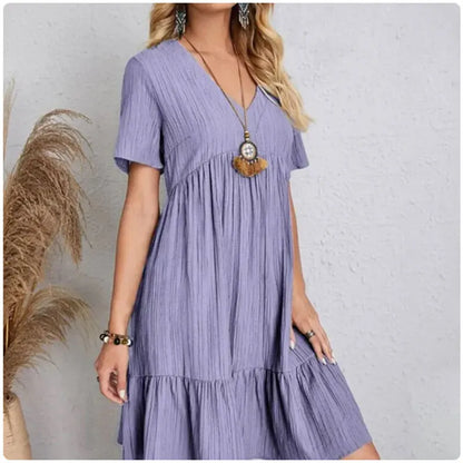 Summer Peplum V-Neck Flare Dress