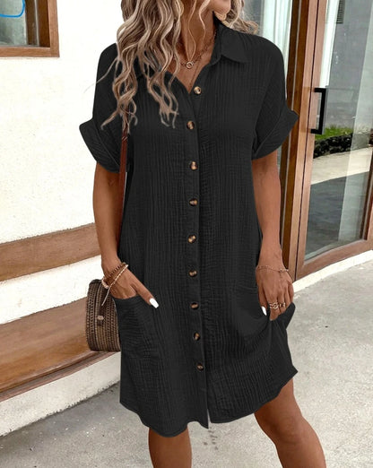 Vintage Women's V-Neck Mini Dress Three Quarter Sleeves